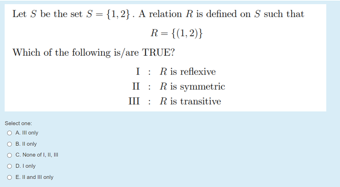 Solved Let S Be The Set S = {1, 2}. A Relation R Is Defined | Chegg.com