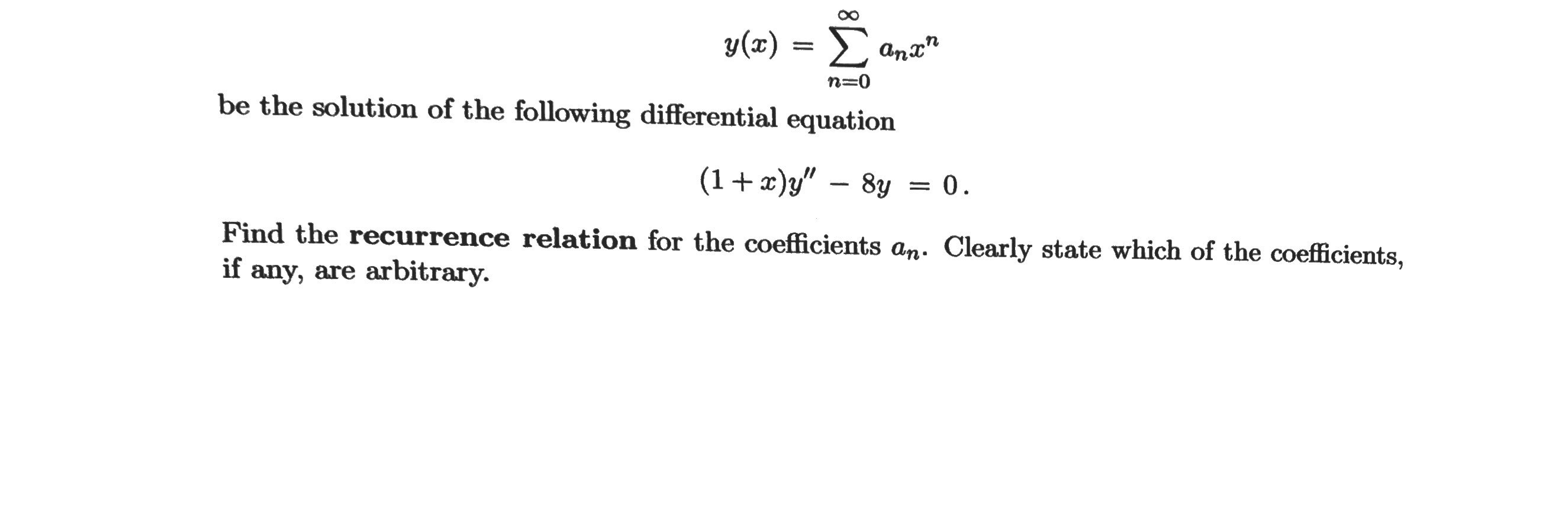 Solved Y E Ance N 0 Be The Solution Of The Following Chegg Com