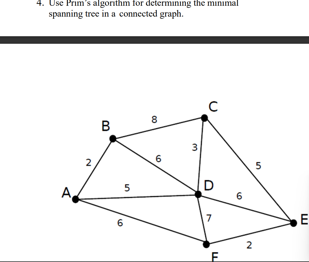 Solved 4. Use Prim's algorithm for determining the minimal | Chegg.com