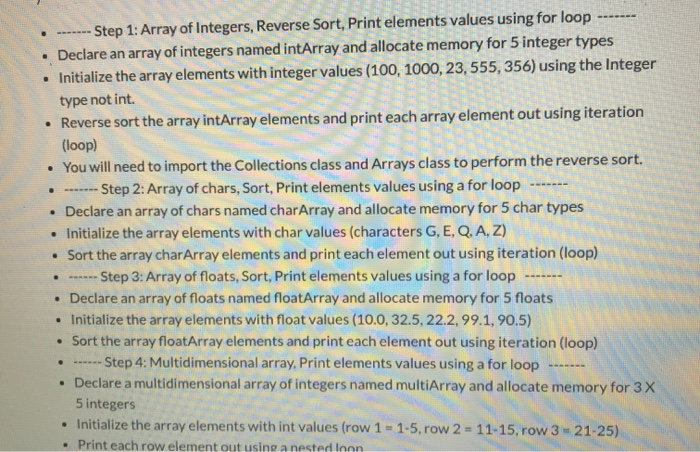 Solved Step 1: Array of Integers, Reverse Sort, Print | Chegg.com