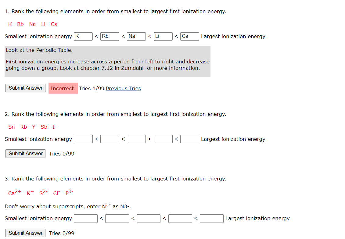 Solved 1. Rank The Following Elements In Order From Smallest | Chegg.com