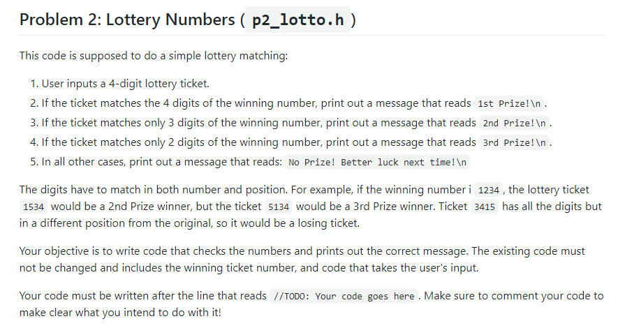 Solved Problem 2: Lottery Numbers ( p2_lotto.h) This code is | Chegg.com