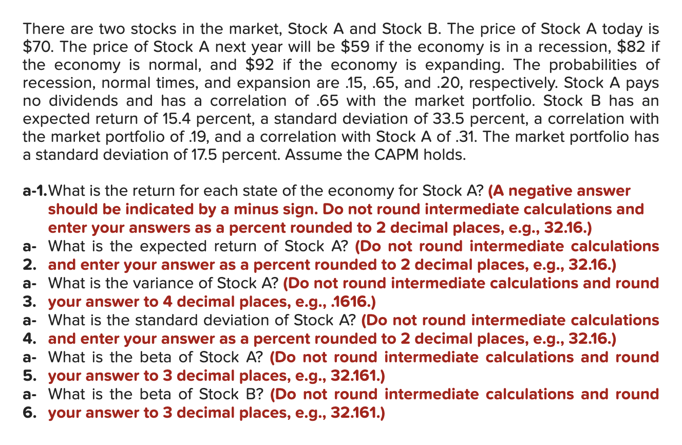 Solved There Are Two Stocks In The Market, Stock A And Stock | Chegg.com