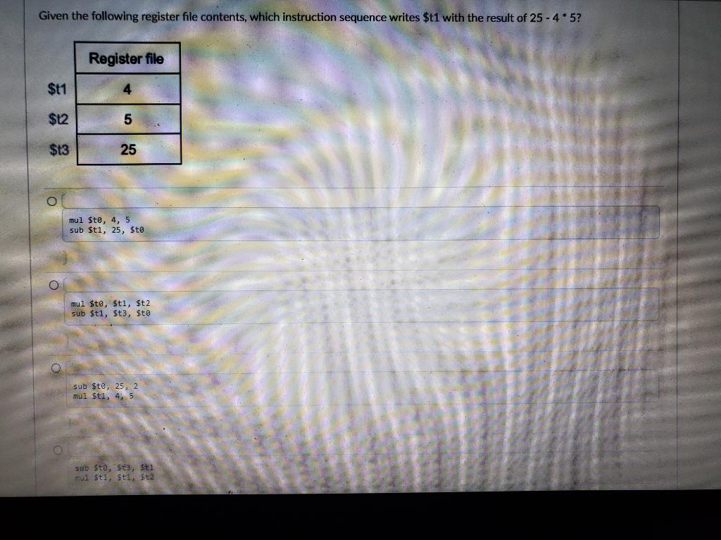 Solved Given the following register file contents, which | Chegg.com