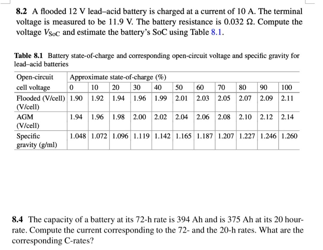 Solved 8.2 A flooded 12 V leadacid battery is charged at a