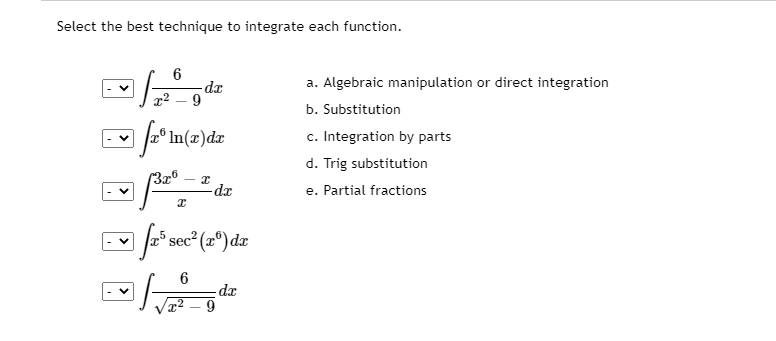 Solved Select the best technique to integrate each function. | Chegg.com