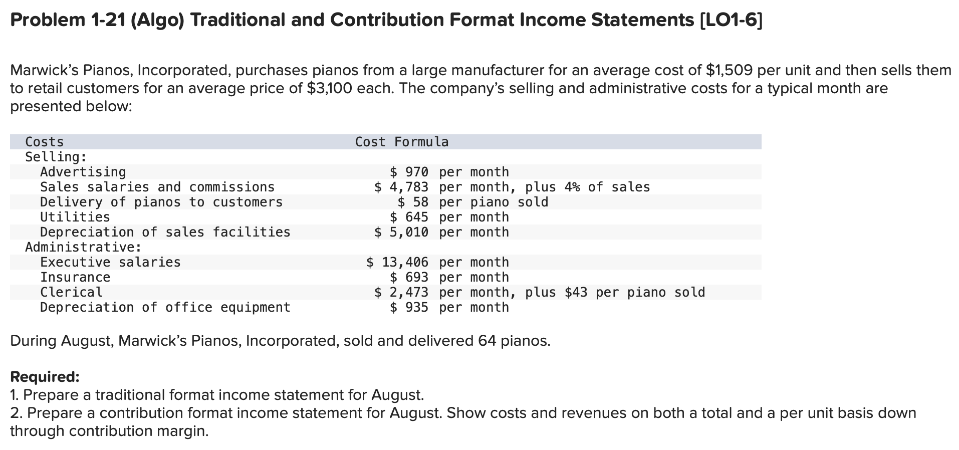 Solved Prepare a traditional format income statement for | Chegg.com