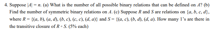 Solved 4. Suppose ∣A∣=n. (a) What Is The Number Of All | Chegg.com