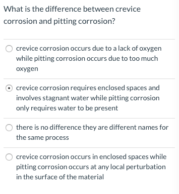 Solved What Is The Difference Between Crevice Corrosion And | Chegg.com