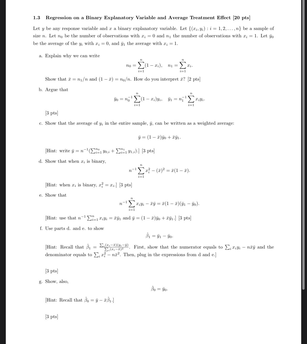 Solved 1.3 Regression on a Binary Explanatory Variable and | Chegg.com