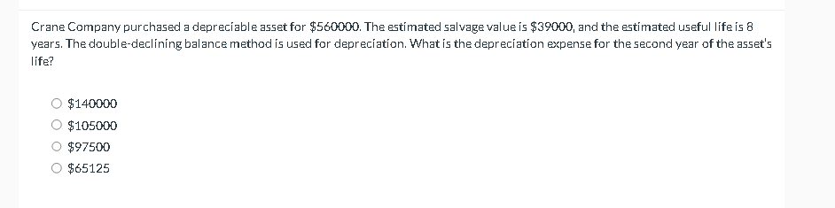 Solved Crane Company purchased a depreciable as5et for | Chegg.com