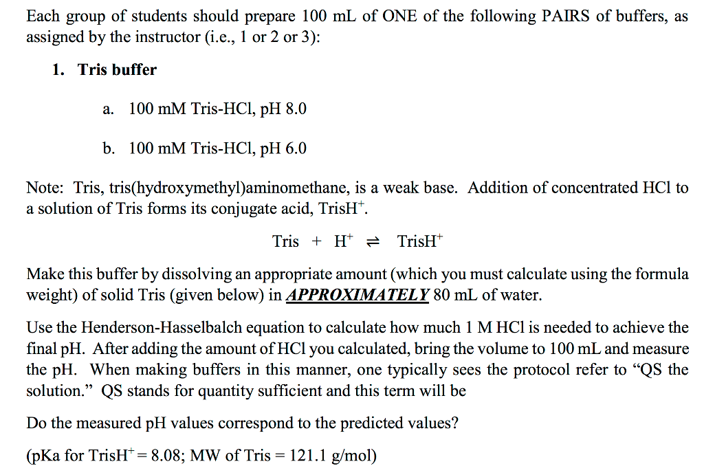 Solved Each group of students should prepare 100 mL of ONE