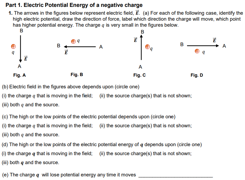 Solved Part 1. Electric Potential Energy Of A Negative 