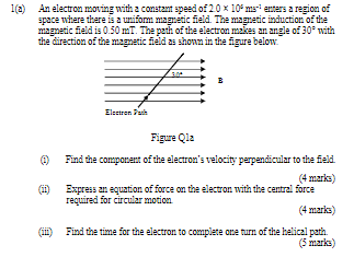 Solved 1(a) An electron moving with a constant speed of 20 x | Chegg.com