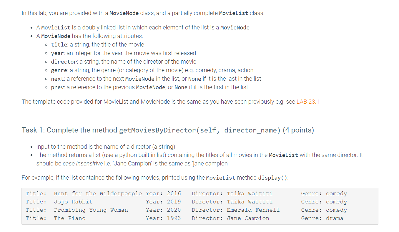 Solved In this lab, you are provided with a MovieNode class, | Chegg.com