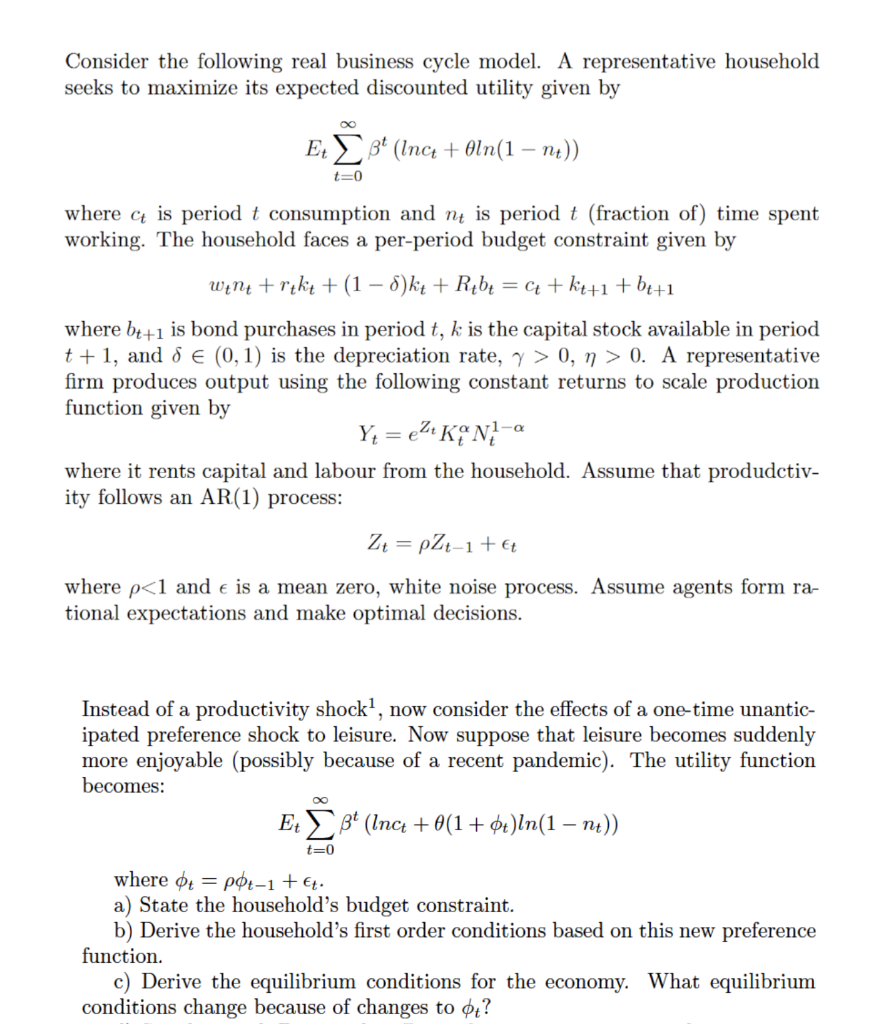 Solved Consider the following real business cycle model. A | Chegg.com