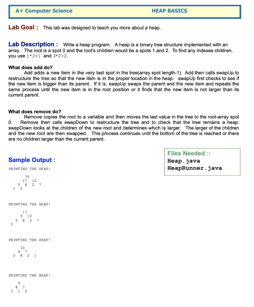 I am learning about heaps in Java, and need help with | Chegg.com