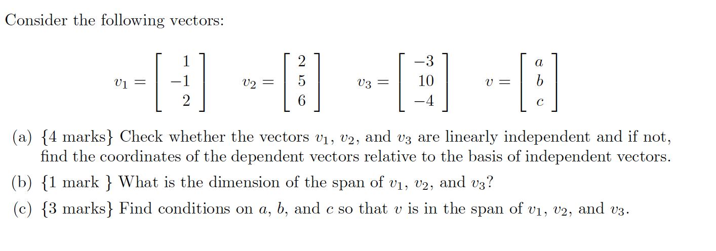 Solved Consider The Following Vectors A V1 U2 V3 10