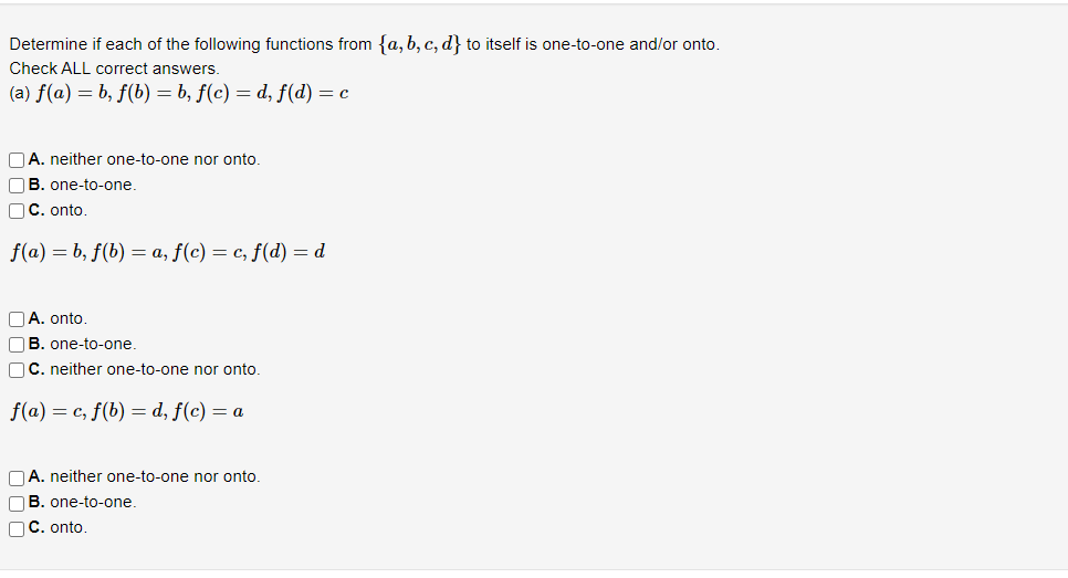 Solved Determine If Each Of The Following Functions From | Chegg.com