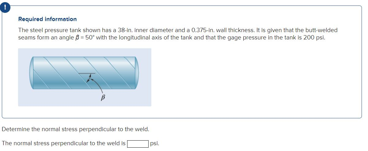 Solved ! Required Information The Steel Pressure Tank Shown | Chegg.com