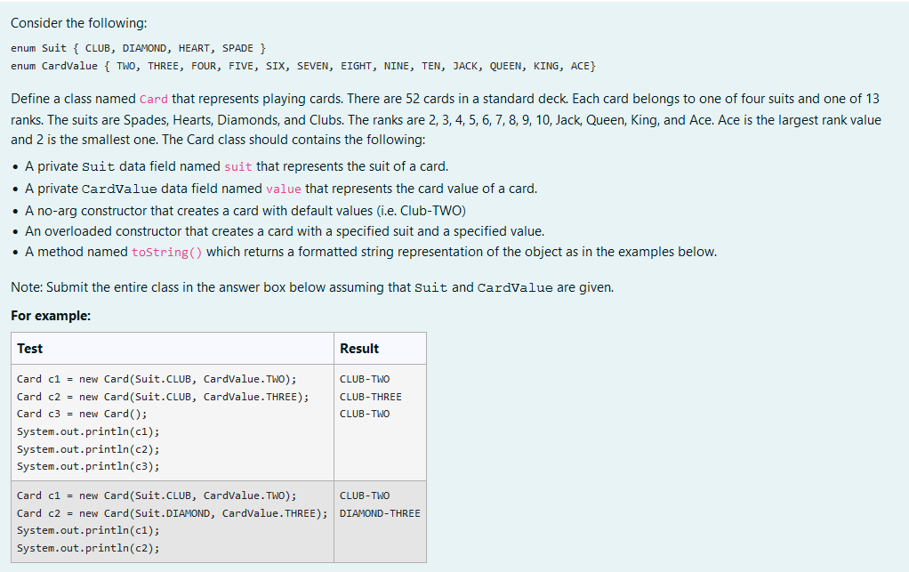 Solved Consider the following: enum Suit { CLUB, DIAMOND, | Chegg.com