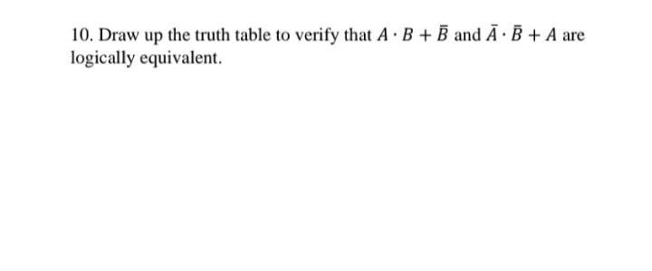 Solved 10. Draw Up The Truth Table To Verify That A B+B And | Chegg.com