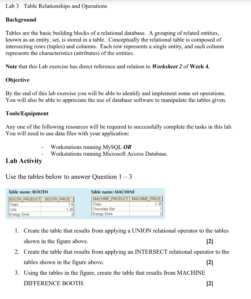 Solved Lab 3 Table Relationships and Operations Background | Chegg.com