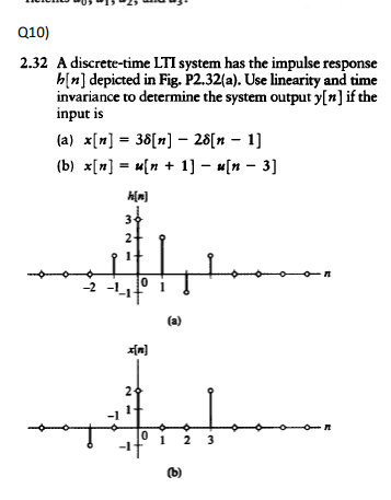 2.32 A discrete-time LTI system has the impulse response \( h[n] \) depicted in Fig. P2.32(a). Use linearity and time invaria