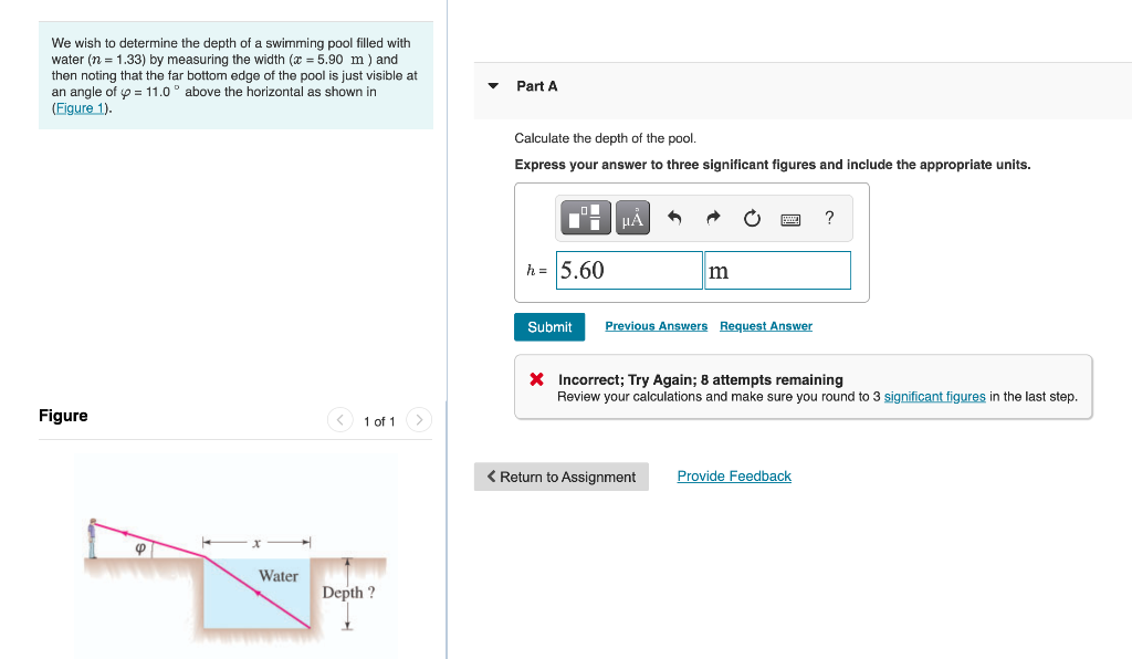 Solved We wish to determine the depth of a swimming pool | Chegg.com