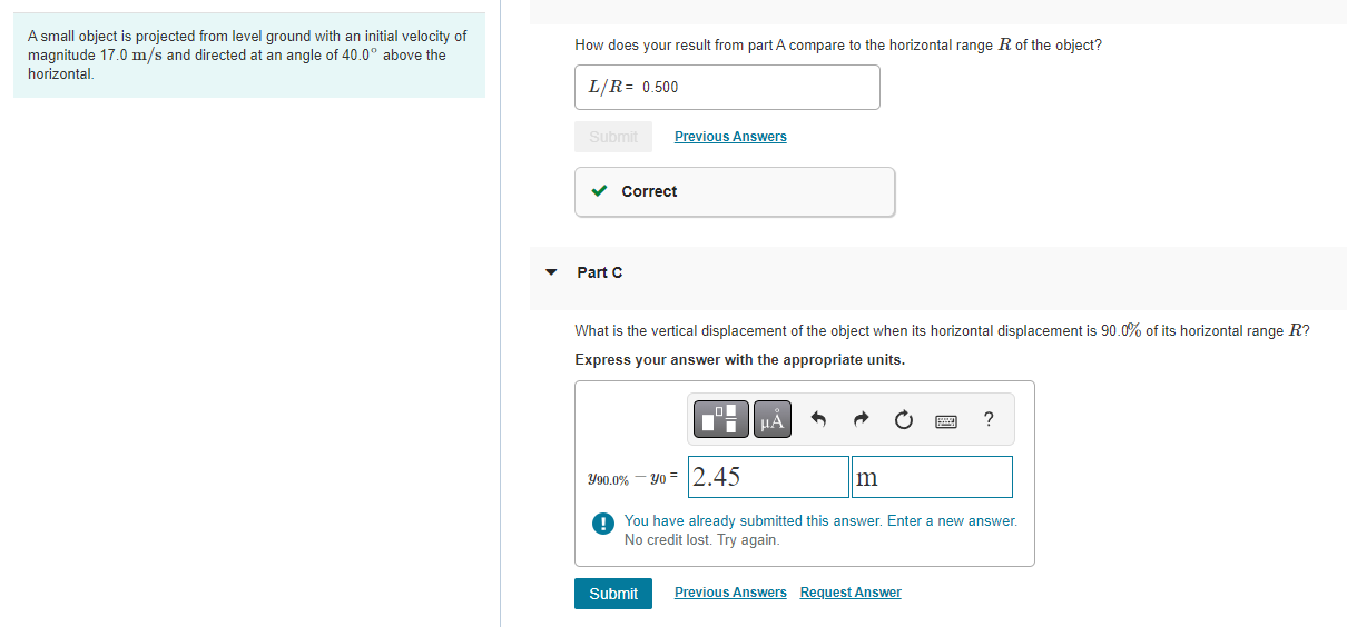 Solved A small object is projected from level ground with an | Chegg.com