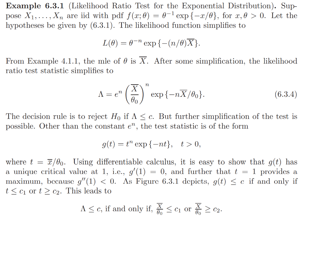 Solved Example 6 3 1 Likelihood Ratio Test For The Expon Chegg Com