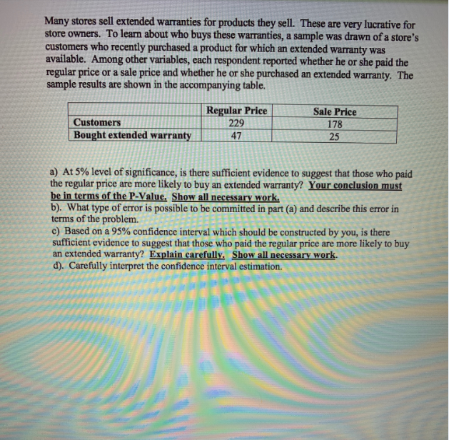 Solved Many stores sell extended warranties for products