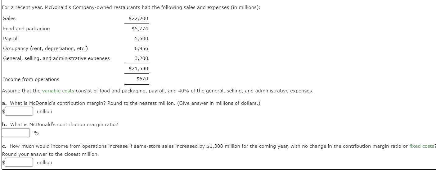 Solved For a recent year, McDonald's Company-owned | Chegg.com