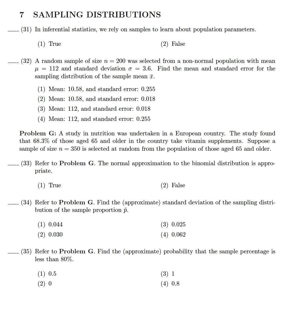 Solved 7 SAMPLING DISTRIBUTIONS (31) In inferential | Chegg.com