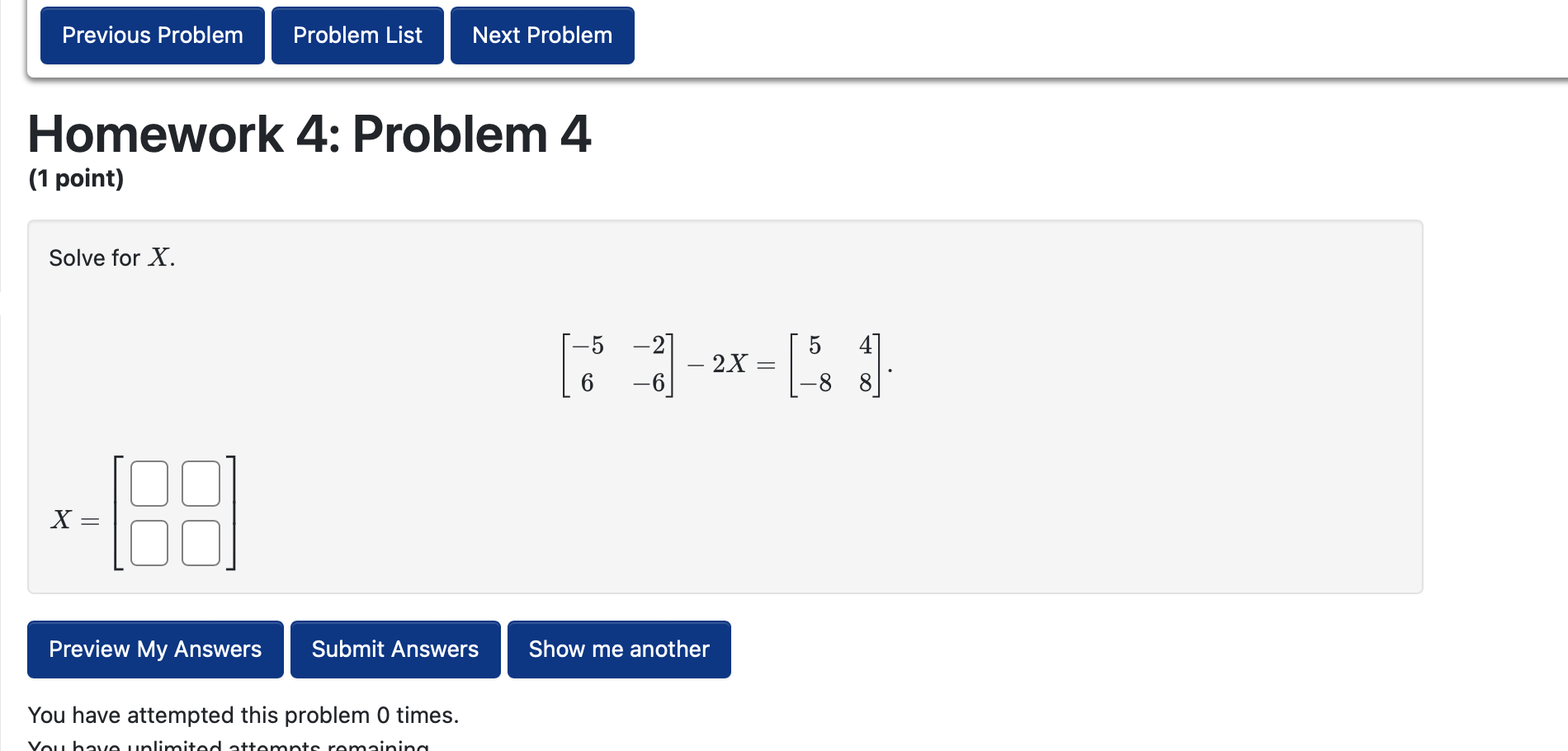 Solved Homework 4: Problem 4 (1 Point) Solve For X. | Chegg.com