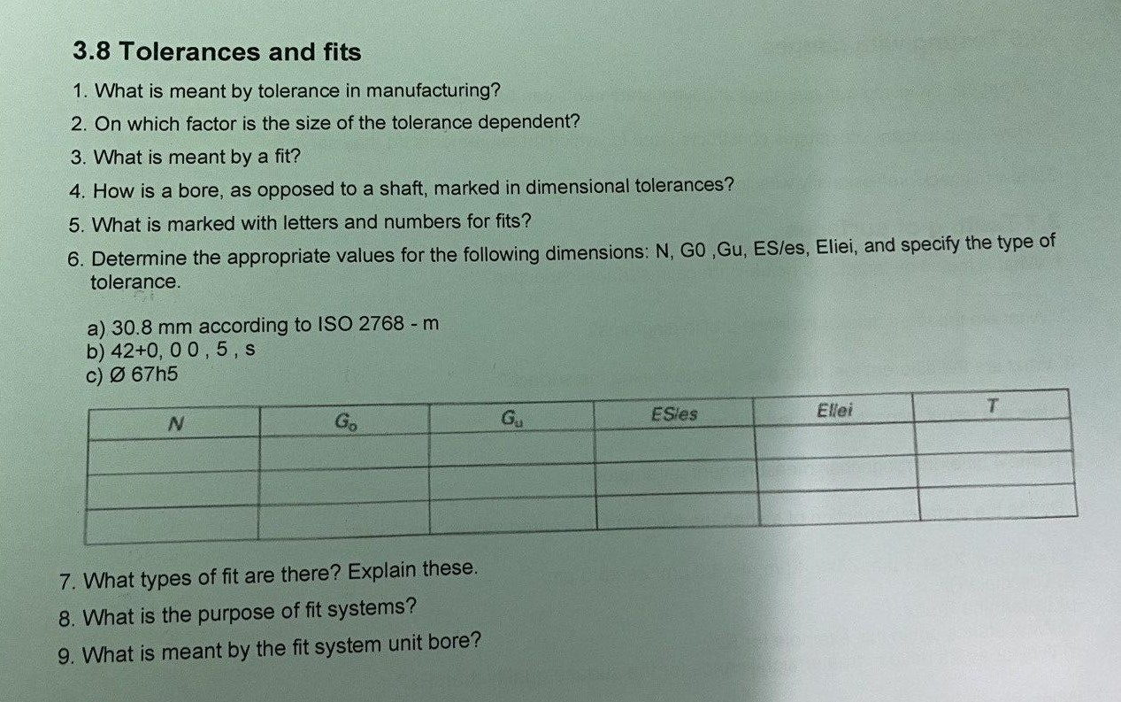 Solved 3 8 Tolerances And Fits 1 What Is Meant By Tolera Chegg Com