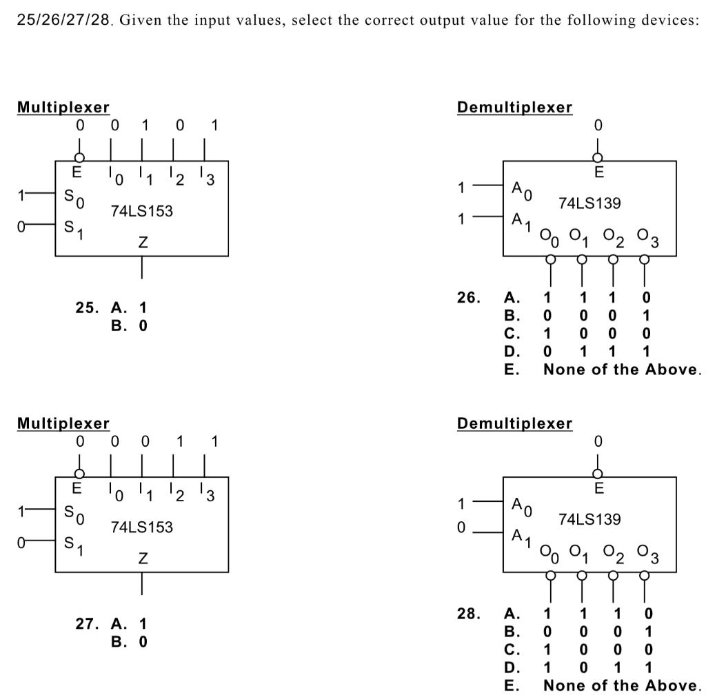 Solved 25/26/27/28. Given the input values, select the | Chegg.com