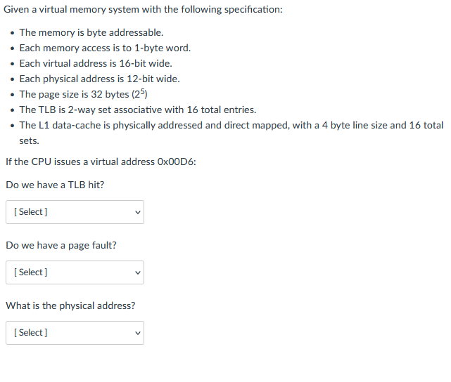 Solved Given a virtual memory system with the following | Chegg.com