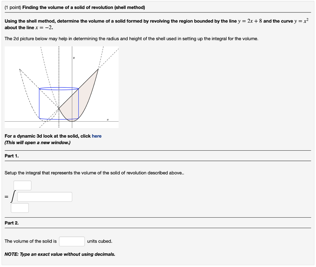Solved (1 point) Finding the volume of a solid of revolution | Chegg.com