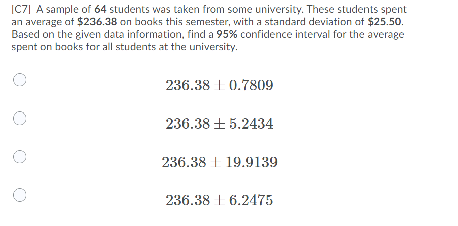 Solved [C7] A sample of 64 students was taken from some | Chegg.com