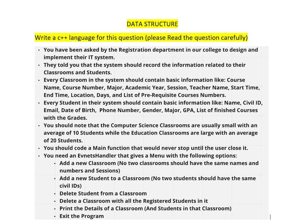 DATA STRUCTURE Write a c++ language for this question | Chegg.com