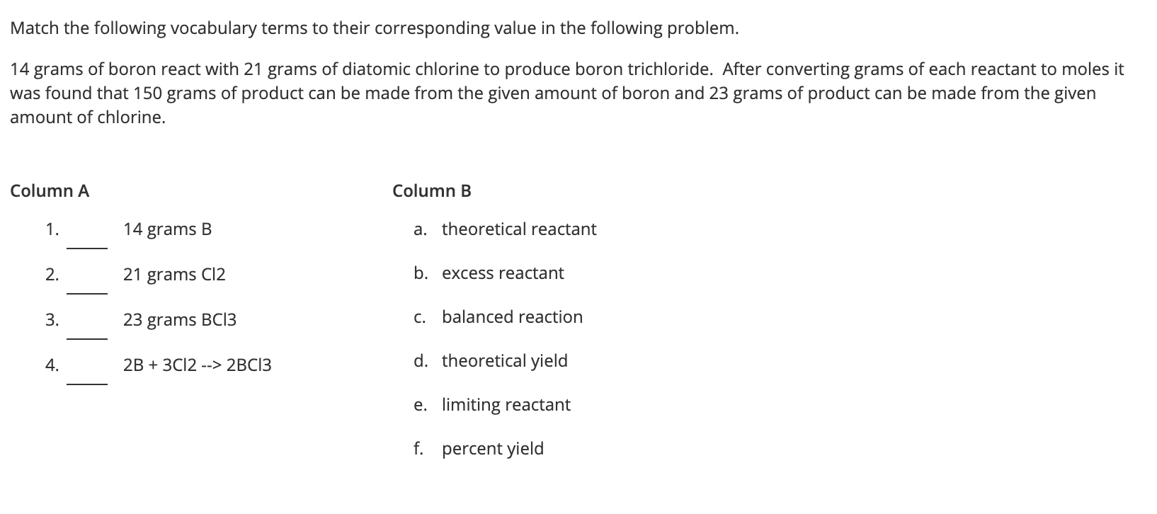 Solved Match the following vocabulary terms to their | Chegg.com