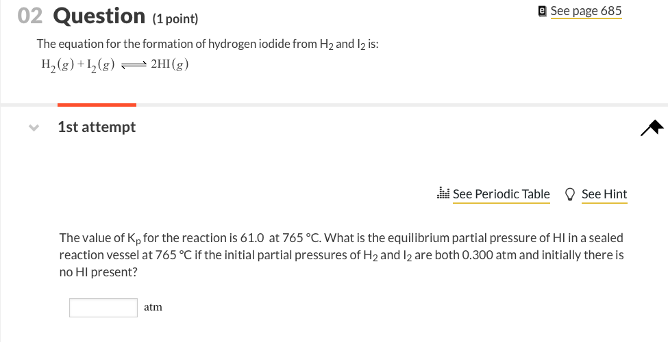 Solved @ See page 685 02 Question (1 point) The equation for | Chegg.com