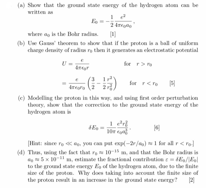 Solved (a) Show that the ground state energy of the hydrogen | Chegg.com