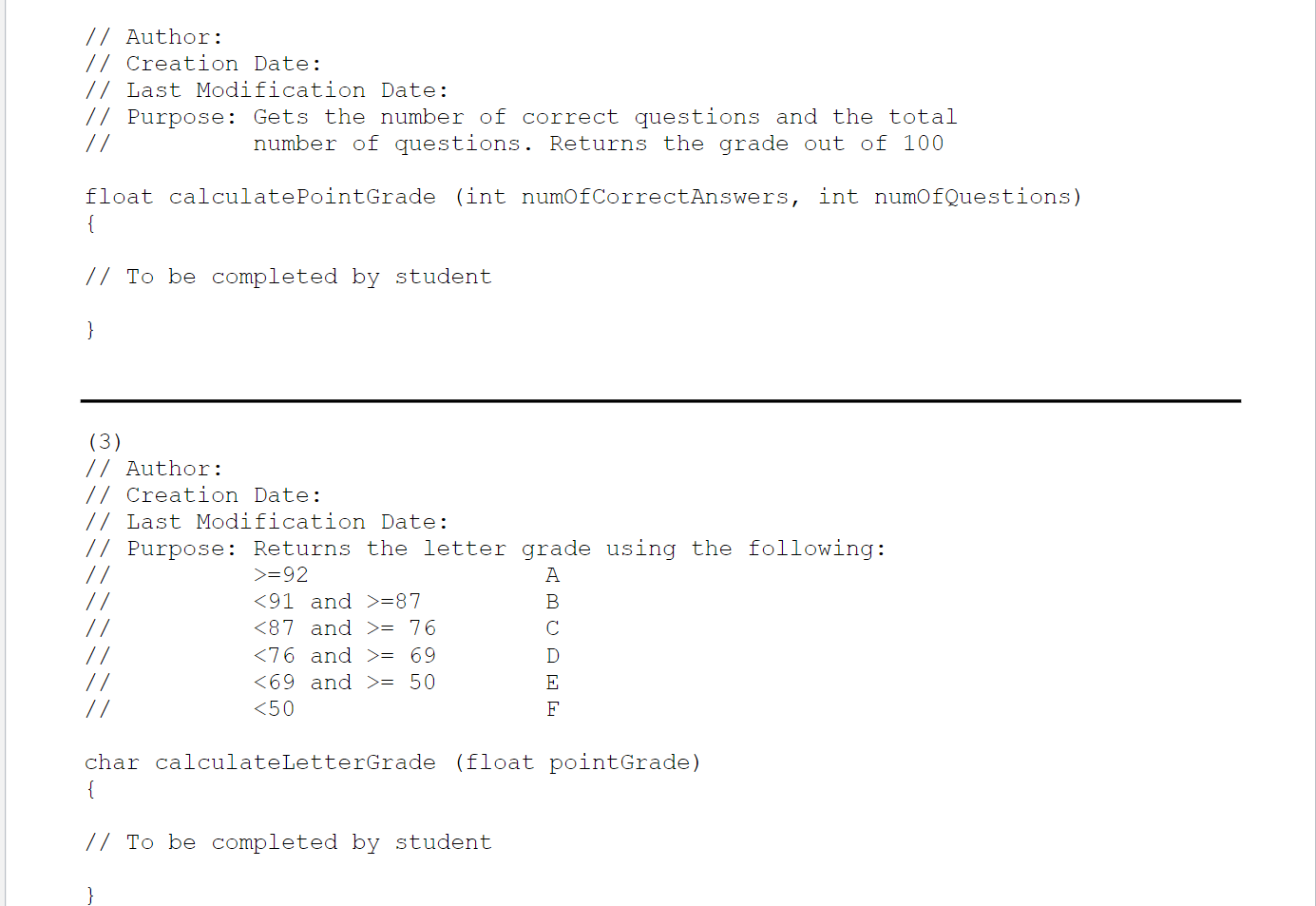 Solved Write the function definitions for each of the | Chegg.com