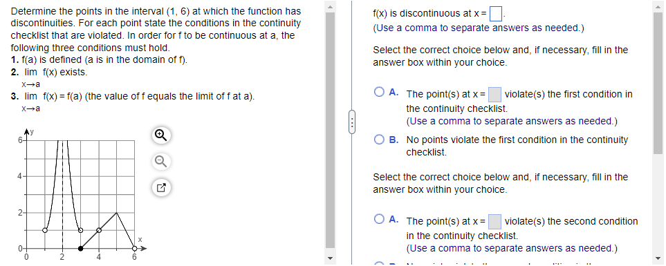 Solved Determine the points in the interval (1,6) at which | Chegg.com