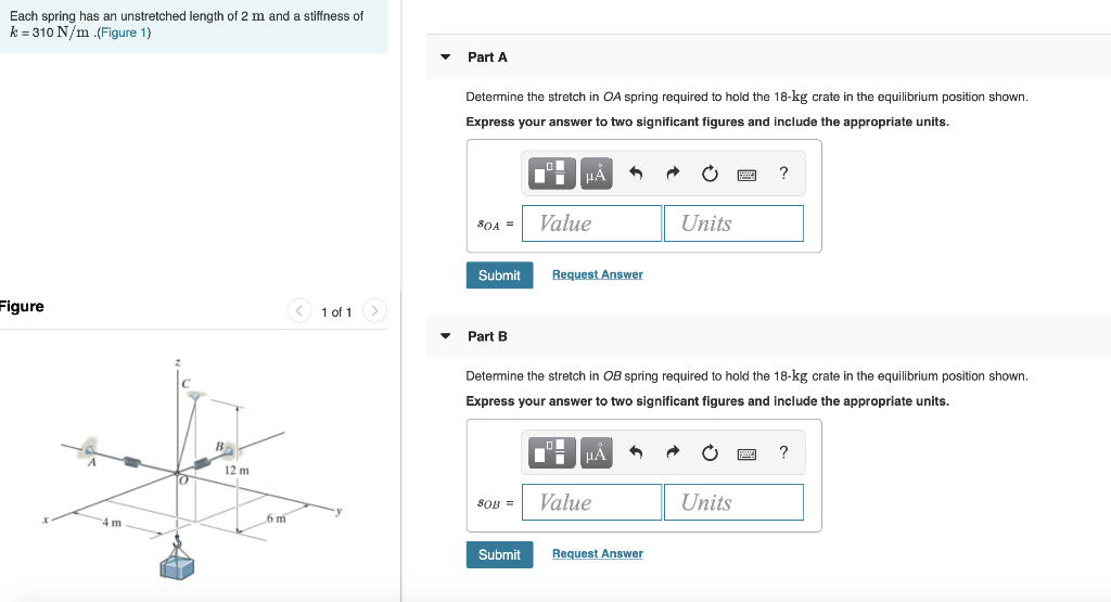 Solved Each spring has an unstretched length of 2 m and a | Chegg.com