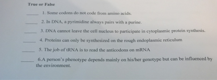 Solved True or False 1. Some codons do not code from amino | Chegg.com