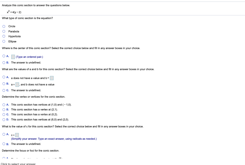 Solved Analyze this conic section answer the questions | Chegg.com