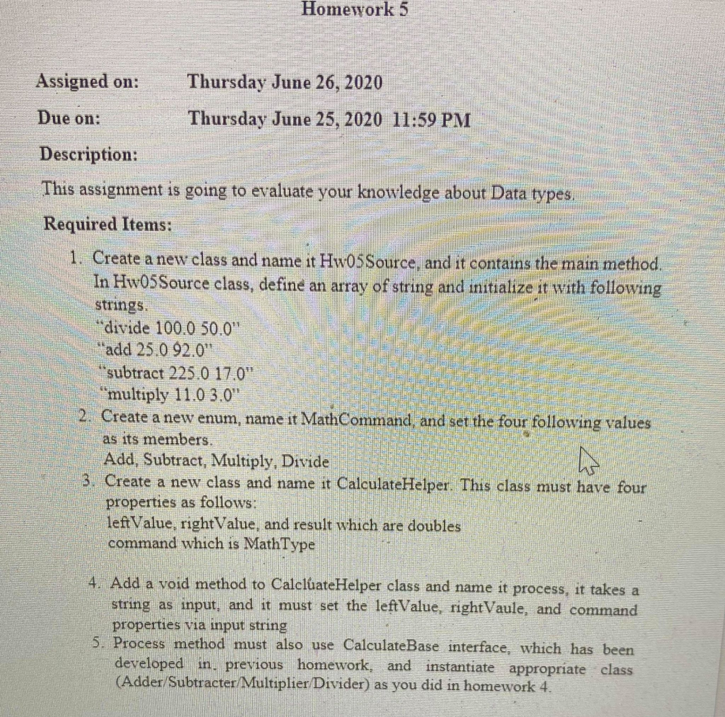 Solved 6. Process method must use the calculate method from | Chegg.com